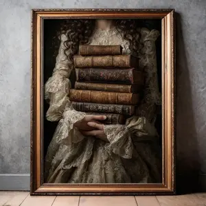 Victorian Woman Wall Art | Dark Academia Baroque Print |Moody Antique Book Portrait | Book Lover Gift | Frameless Poster 9