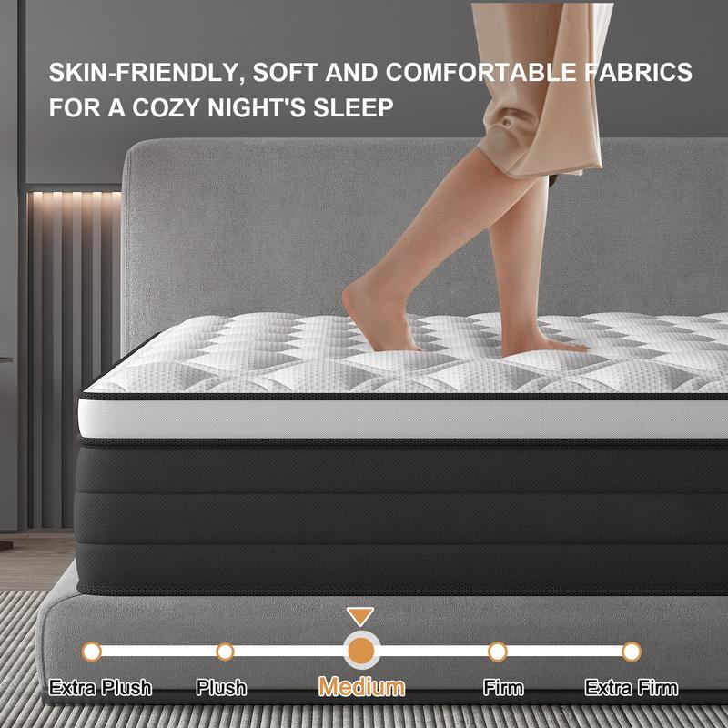 12/14 Inch Memory Foam Mattress Hybrid Pocket Spring Twin Full Queen King Mattress In A Box -Euro Top Mattresses Medium Firm For Motion Isolation, Edge Support, 100 Night Trial