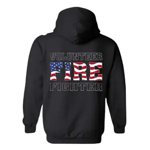Volunteer Firefighter Hoodie – American Flag FIRE Graphic for Proud First Responders – Perfect Winter Gift for Fire Dept Supporters, Outdoor Workwear & Patriotic Cold-Weather Outfit