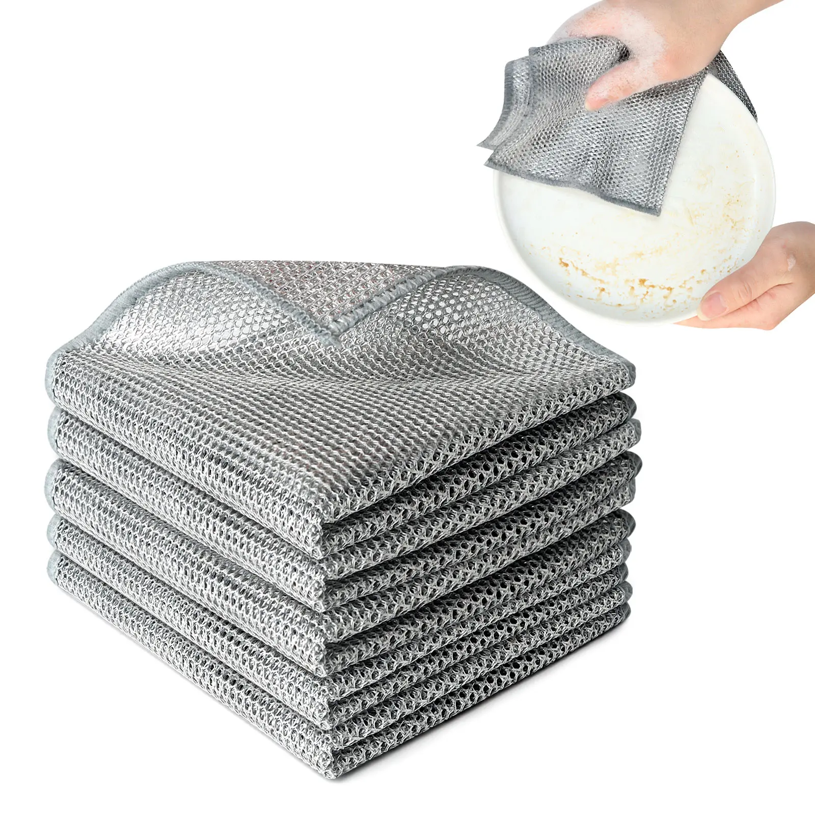 10-Count Reusable Scratch-Free Wiping Cloths - 2-Layer Polyester Nylon Mesh, 20x20cm Dual-Use Wet-Dry Durable Kitchen Cleaning Towels, Home Care Supplies for Cookware, Countertop, Wipe