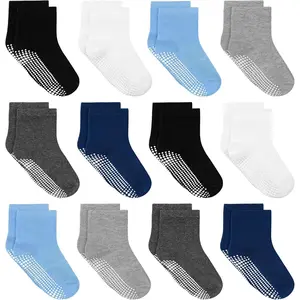 F-SOK09   Toddler Socks, Baby Non Slip Socks for Boys Girls 12 Pairs Kids Infants Children Sock 6M-10Years