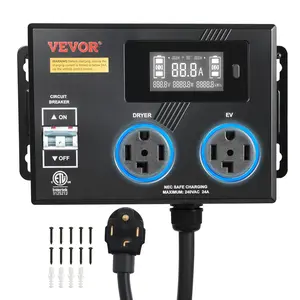VEVOR Automatic EV Charging Switch, NEMA 14-30, Splitter Switch for Dryer & EV Charger, 24A Max 240V Smart Power Distribution with Circuit Breaker, Real-Time Display, for EVs, Ovens, Dishwashers, ETL