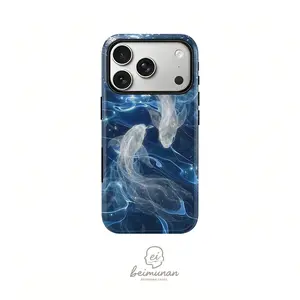 1PC Sparkling Koi Fish Print Phone Case， Rugged Shockproof 2in1 Protective Shell for iPhone 17 16 15 14 13 12 Pro Max， Samsung Galaxy S26 S25 S24 S23 S22 Ultra Series Holiday Gift Minimalist Fashion Cover