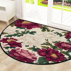 Half Round Fireplace Area Rug, Spring Floral Plant Carpet, Vintage Design, Pet Friendly Non-Slip Mat, Soft Plush Foot Pad