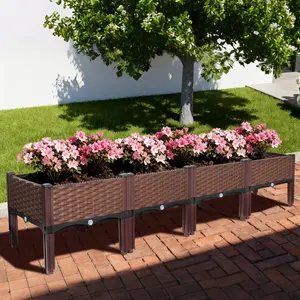 Multi-functional Square Raised Planter Box with Drainage System, Made of Sturdy Lightweight Plastic. Ideal for growing vegetables, flowers and herbs. Freely combinable rectangular garden bed, perfect for garden, yard and balcony planting decoration.
