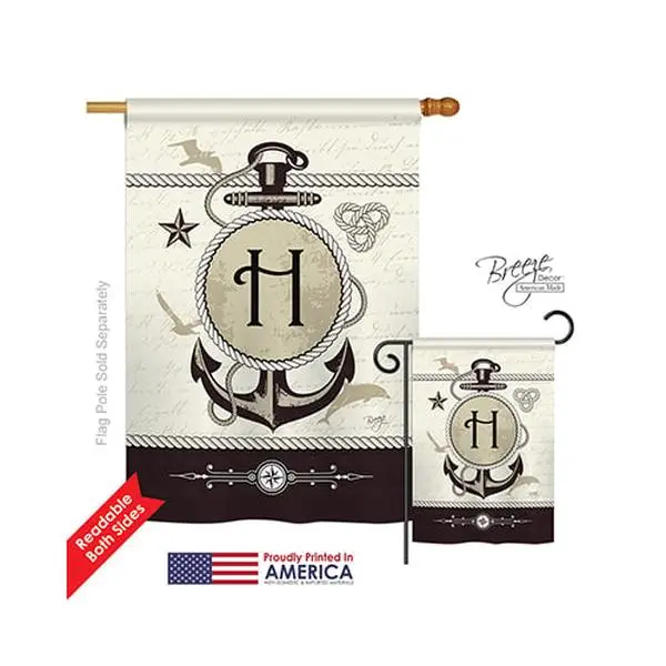 Breeze Decor 30190 Nautical H Monogram 2-Sided Vertical Impression House Flag - 28 x 40 in.