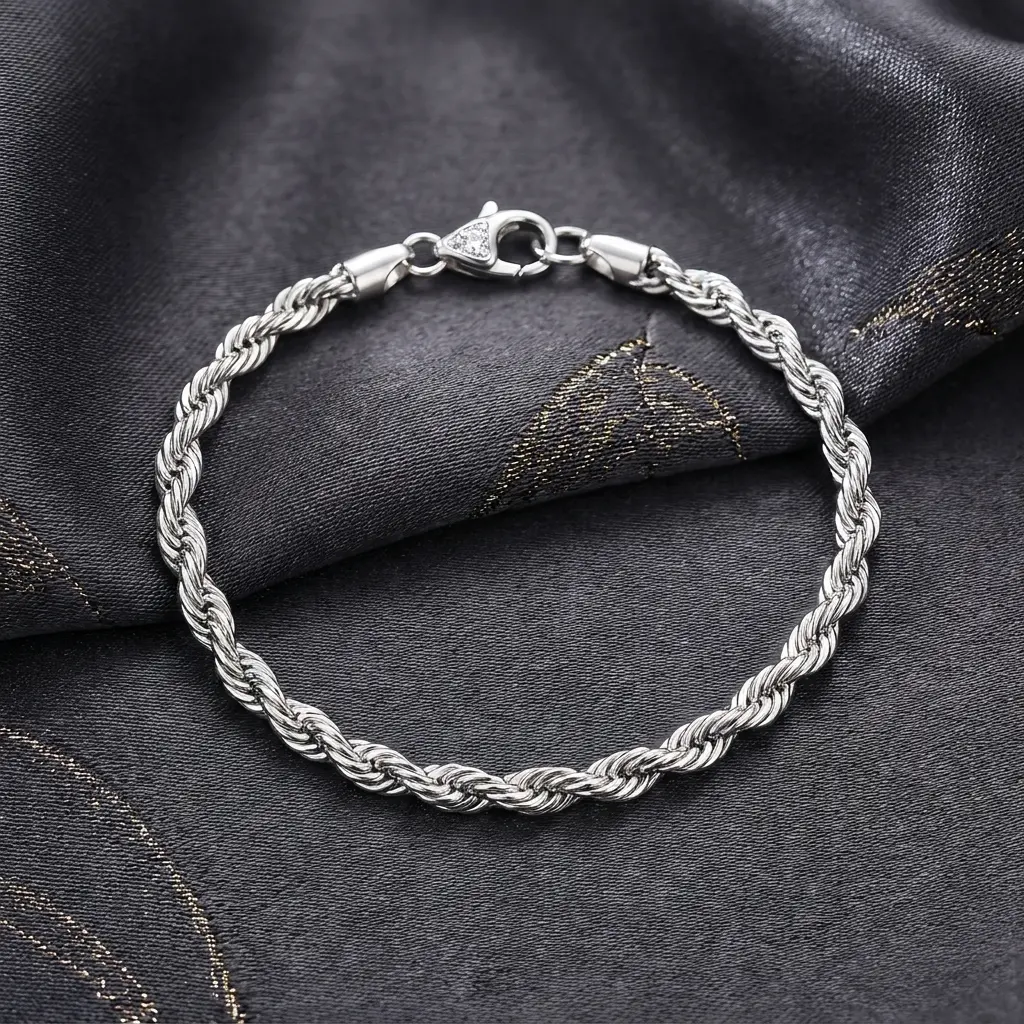 Classic Everyday Silver Rope Bracelet, 100% Stainless Steel Bracelet-Bangle with Braided Rope Detail, Quiet Luxury Wrist Stacking Fashion Accessory, 100% Stainless Steel Bracelets & Bangles, Braided Rope Detail Bracelets & Bangles
