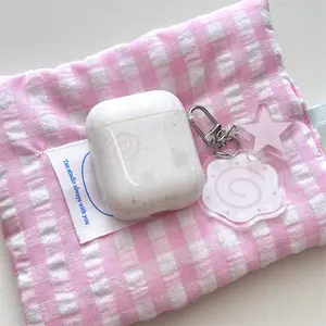 Simple white background wave dot fish roll headphone protective cover with fish roll star hanging decoration for AirPods 1 2 3 4 Pro Pro2 Protection Headphone Accessories