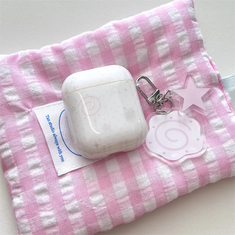 Simple white background wave dot fish roll headphone protective cover with fish roll star hanging decoration for AirPods 1 2 3 4 Pro Pro2 Protection Headphone Accessories Earphone Protective Cover