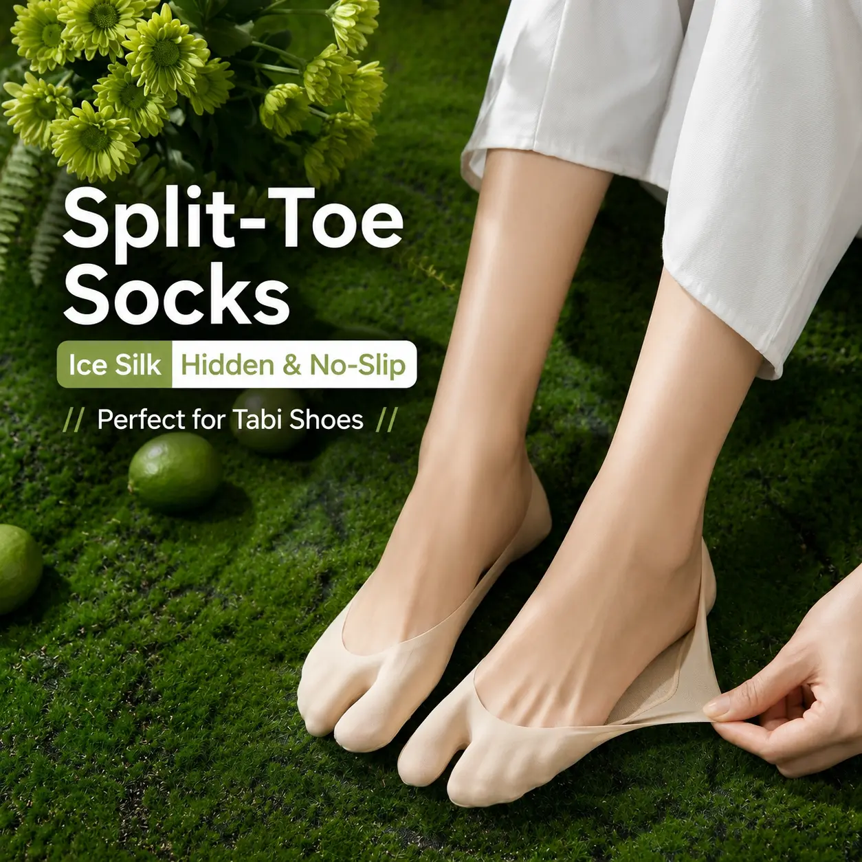 Women's Toe Socks, Spring & Summer Low-Cut Invisible Split-Toe Boat Socks, Sweat-Absorbent, Anti-Odor, Non-Slip Heel Design, Perfect for Open-Toe Shoes Minimalist Womenswear