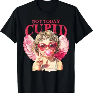 Retro Style Anti Valentine Graphic Tee for Men and Women Expressing Not Today Cupid Attitude