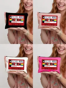 Portable Makeup Bag with Card Pattern, Foldable Handheld Zipper Cosmetic Pouch, Vintage Fashion Storage Bag, Travel Essential, Ideal Gift, Folding