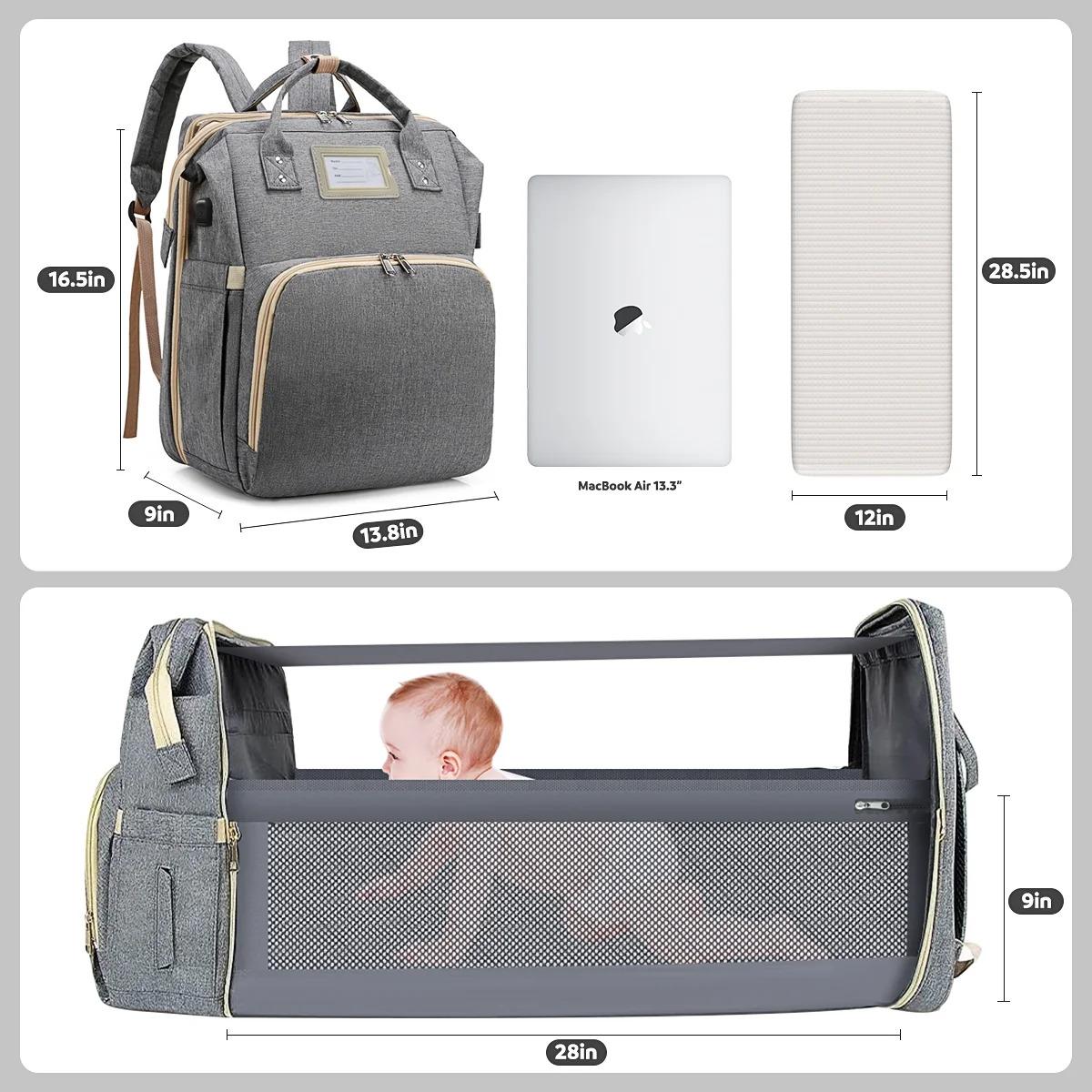 Diaper Bag Backpack, Multifunctional Baby Diaper Bag with Changing Station, Large Capacity Travel Backpack with Insulated Milk Bottle Pocket&Foldable Crib, USB Charging Port Diaper Bag Backpack, Multifunctional Baby Diaper Bag with Changing Station, Large Capacity Travel Backpack with Insulated Milk Bottle Pocket&Foldable Crib, USB Charging Port
