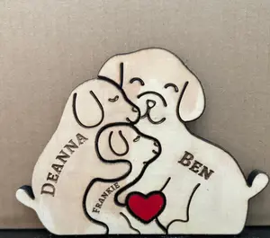 Personalized Wooden Dog Family Puzzle: Laser Engraved Pet Art