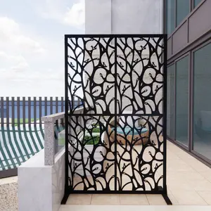 Metal Privacy Screens W3.8Ft X H6Ft Outdoor and Indoor Divider with Standing Decorative Privacy Screen for Balcony Patio Garden Room Divider, Black Bird Shape