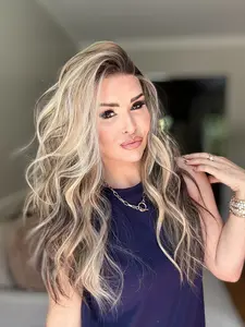 AISOM Selina Honey Mocha Long Body Wave Free Part Glueless Lace Front Wig with Scandinavian Hairline High Quality Synthetic Lace Wig 22 Inches Heat Friendly Women Wig