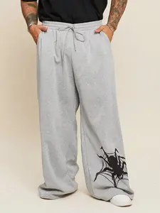 EASEVO Plus Size Men's Loose Fit Gray Spider Print Knit Wide Leg Long Sweatpants