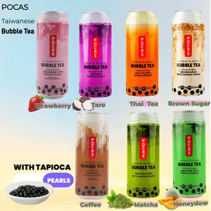 POCAS Taiwanese Bubble Tea Drink 16.5 fl oz with Real Tapioca Pearls Milk Tea Ready-to-Drink in 7 Flavors Strawberry Taro Thai Tea Matcha Honeydew Coffee Brown Sugar No Prep Needed Beverage