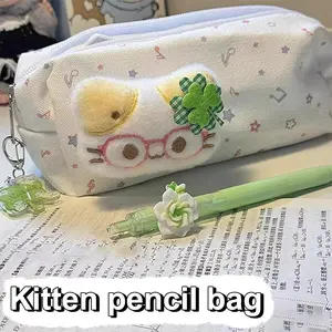 1PC Cute Cartoon Four-Leaf Clover Cat Large Capacity Pencil Bag Student School Pencil Box Case Student Stationery Gifts