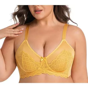 Mermaid Scales Plus Size Lace Mesh Unlined Full Coverage Underwire Bra for Women - Non-Padded, Breathable, Comfortable, U-Shaped Mesh Wing Band, Adjustable Straps