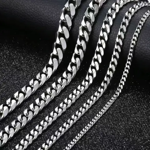 3/5/7/9/11mm Men's Silver Color Necklace Stainless Steel Cuban Link Chain For Mens Womens Basic Chokers 18-30inch Valentine Birthday Gift
