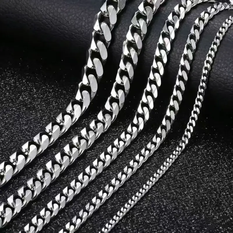 3/5/7/9/11mm Men's Silver Color Necklace Stainless Steel Cuban Link Chain For Mens Womens Basic Chokers 18-30inch Valentine Birthday Gift