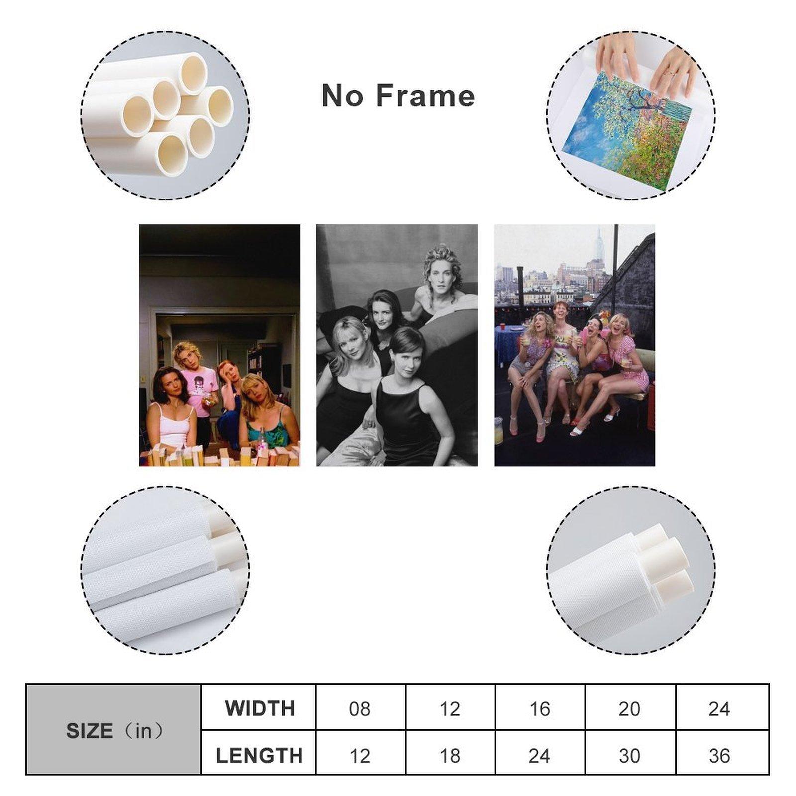 SATC Energetic  Wall Decor Vintage Nostalgic Black and White Photo Waterproof Canvas Artistic Poster Decoration Iconic TV Show Female Friendship Funny Bathroom Decor Girls Bedroom Prints Gift for Fans
