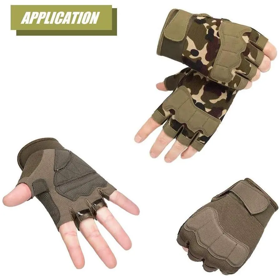 Camo Fingerless Gloves with Magic Stickers & Palm Pads - Protective, Breathable, Lightweight Adventure Gear for Outdoor Sport Hunting, Motorcycling