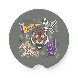 Car Coaster Set, LSU Inspired Cup Holder Coasters, Gift for Car Lovers, Stone Auto Coasters, Vehicle Accessories, College Football Fan