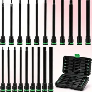 Long Hex Bit Socket Set, 20-Piece SAE and Metric Allen Wrench Sockets, 6-Inch CR-V & S2 Alloy Steel, 3/8" Drive Impact Grade, Professional Tool Kit for Mechanics, Durable and Versatile Fastener Solution