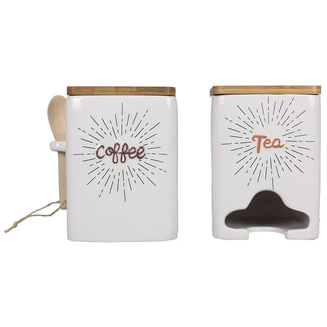Young's Coffee/Tea Holders with Wood Lid and Spoon Set of 2