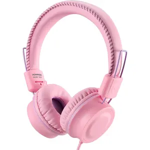 M2 Kids Headphones Wired Headphone for Kids,Foldable Adjustable Stereo Tangle-Free,3.5Mm Jack Wire Cord On-Ear Headphone for Children/Teens/Girls/School/Kindle/Airplane/Plane/ (Pink) POWMEE
