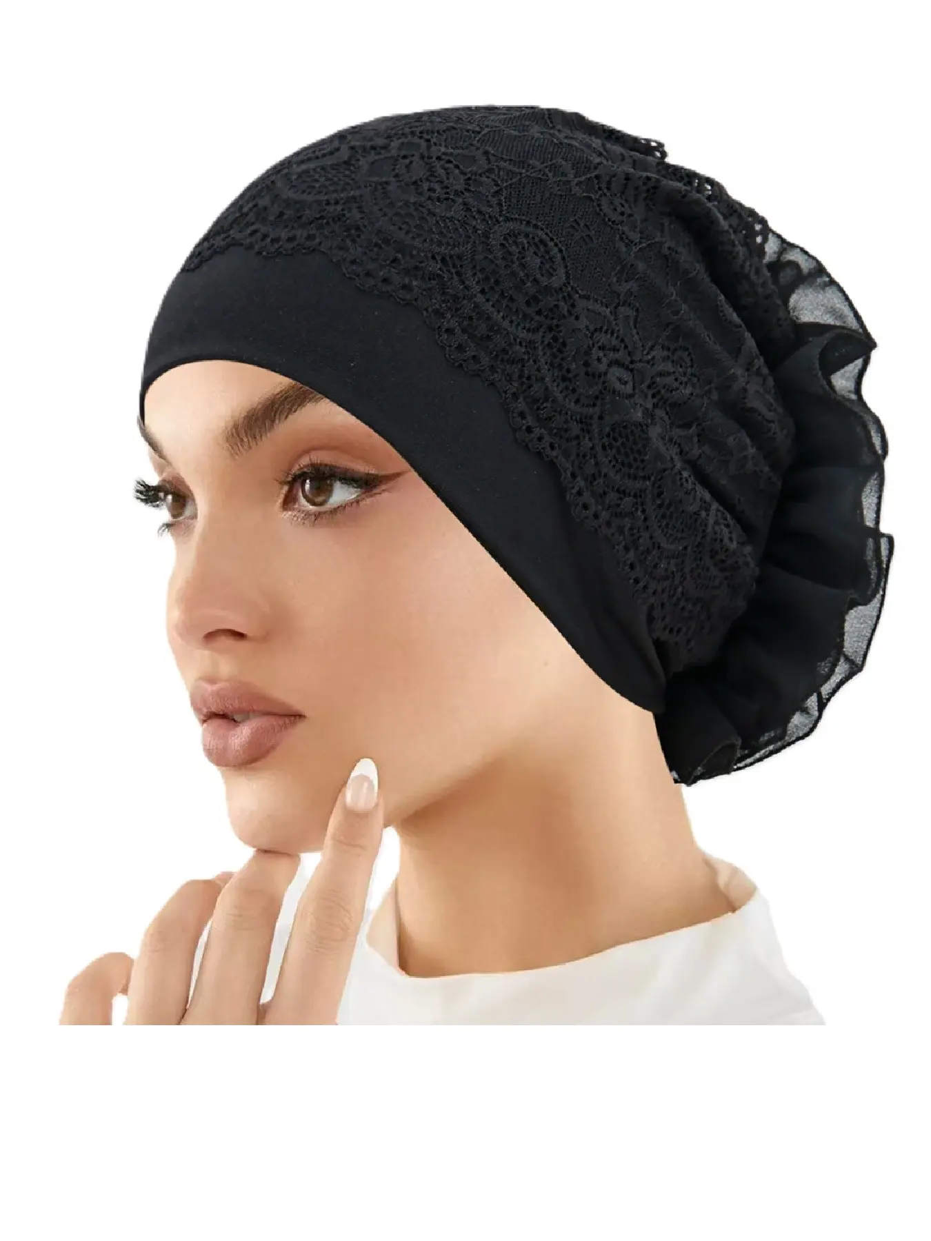 Elegant Women's Lace Trim Headscarf Hat, Fashionable Versatile Floral Design, Stylish Ladies' Accessory for All Occasions, Hijab Scarf, Elegant Turban Hijab, Turban Wraps