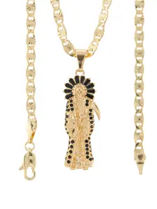 Exclusive Santa Muerte Gold-Plated Pendant with Orange White or Black Stones Includes 24-Inch or 18-Inch Gold-Plated Chain Casual Style Jewelry (Small Pendant)