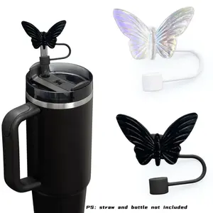 Silicone Butterfly Design Straw Topper Cap, 2 Counts Reusable Drinking Straw Cover, Universal Cup Accessories for 30 & 40oz Tumblers with Handle, Drink Protector