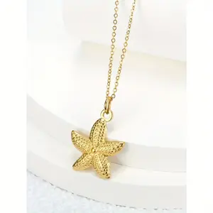 Women's Dainty Gold Plated Golden Starfish Pendant Necklace, Fashionable Chain Decorated, Exquisite Ocean-Element Jewelry Accessories for Light Daily Wear, Summer Vacations