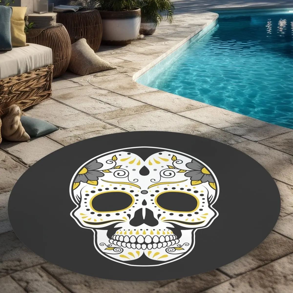 Begin Home Decor C1COAR55RUKCC4 5 x 5 ft. Mexican Sugar Skull Art Rug - Round Outdoor Home Decor