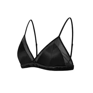 Women'S Satin Triangle Bralette Tops Silk Wirefree Bra Mesh Cami Bra With Removable Pads