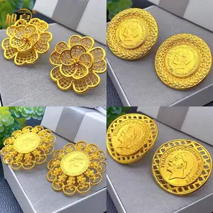 New Ethiopian Bridal Luxury 24k Gold Color Round Charm Earrings Arabic Wedding Party Jewelry for Dubai Accessories Gifts