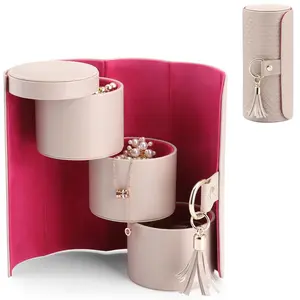 travel jewelry case, Small Round Multi-layer Jewelry Storage for Women, Gifts for Travelers Couples Mom Friends,Valentine's Day gift, Bridesmaid Gifts