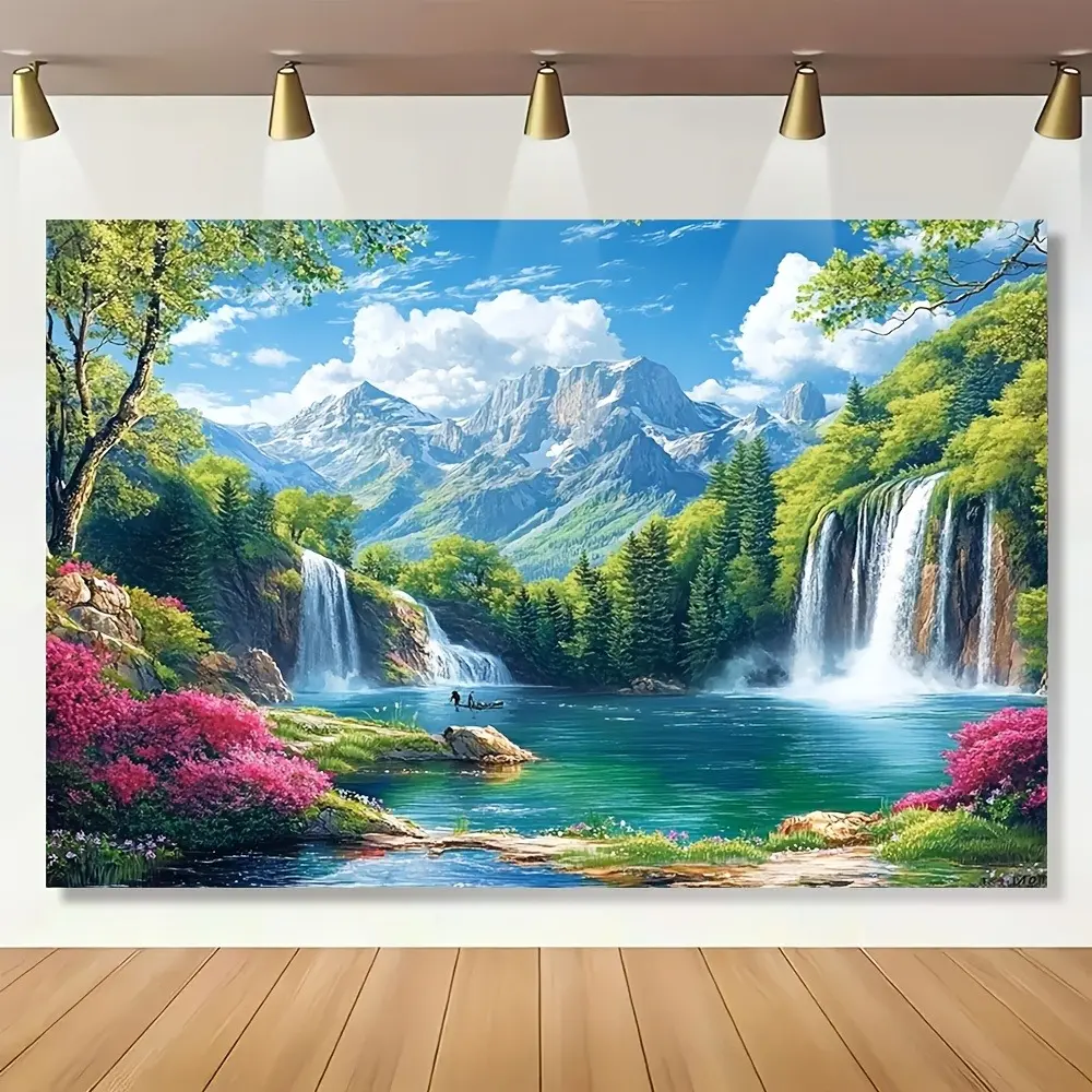Retro Classic Watercolour Animal Valley Waterfall 2D Flat-Printed Wall Tapestry Stickers, Home Decoration for Bedroom & Living Room, Ideal Gift for Indoor-Outdoor Parties