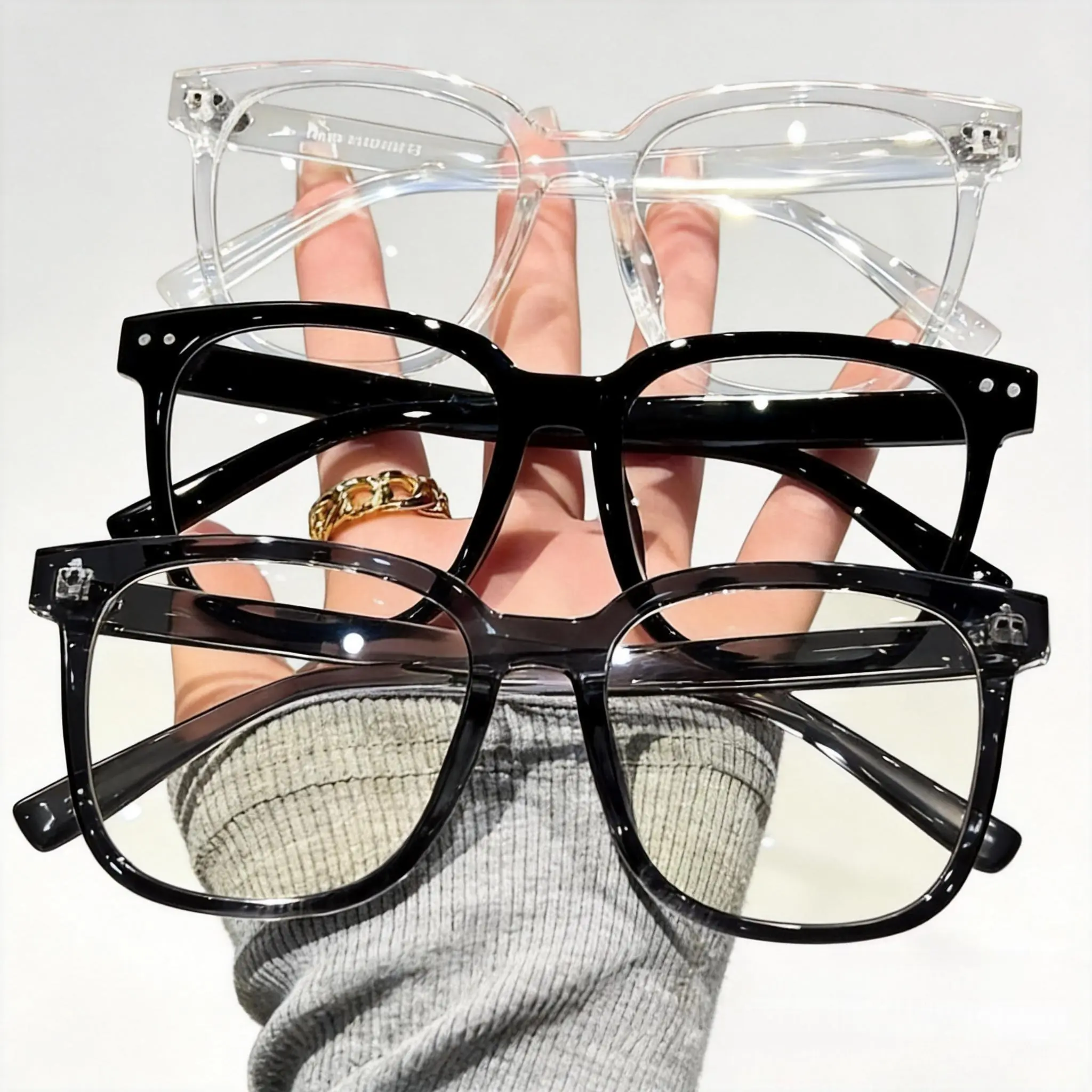 3-Pack Unisex Trendy Square Plain Glasses, Slim Face Flattering Fashion Eyewear, Casual Stylish No-makeup Essential Eyeglasses, All-match Lightweight Spectacles for Men Women Daily Indoor Outdoor Casual Matching