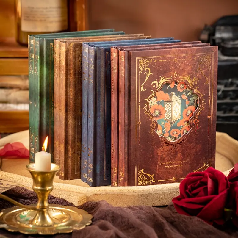 Vintage Gold Foil Century Song Notebook, 192 Pages Per Book, Colorful Retro Writing Journal, Travel Diary Notebook, Perfect for Notes & Memories