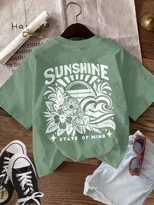 Teen Girls Summer Floral Print Loose-Fit Short Sleeve T-Shirt, Soft Comfortable Fabric, Casual Daily Wear, Essential Summer Clothing, Graphic Printed Tee