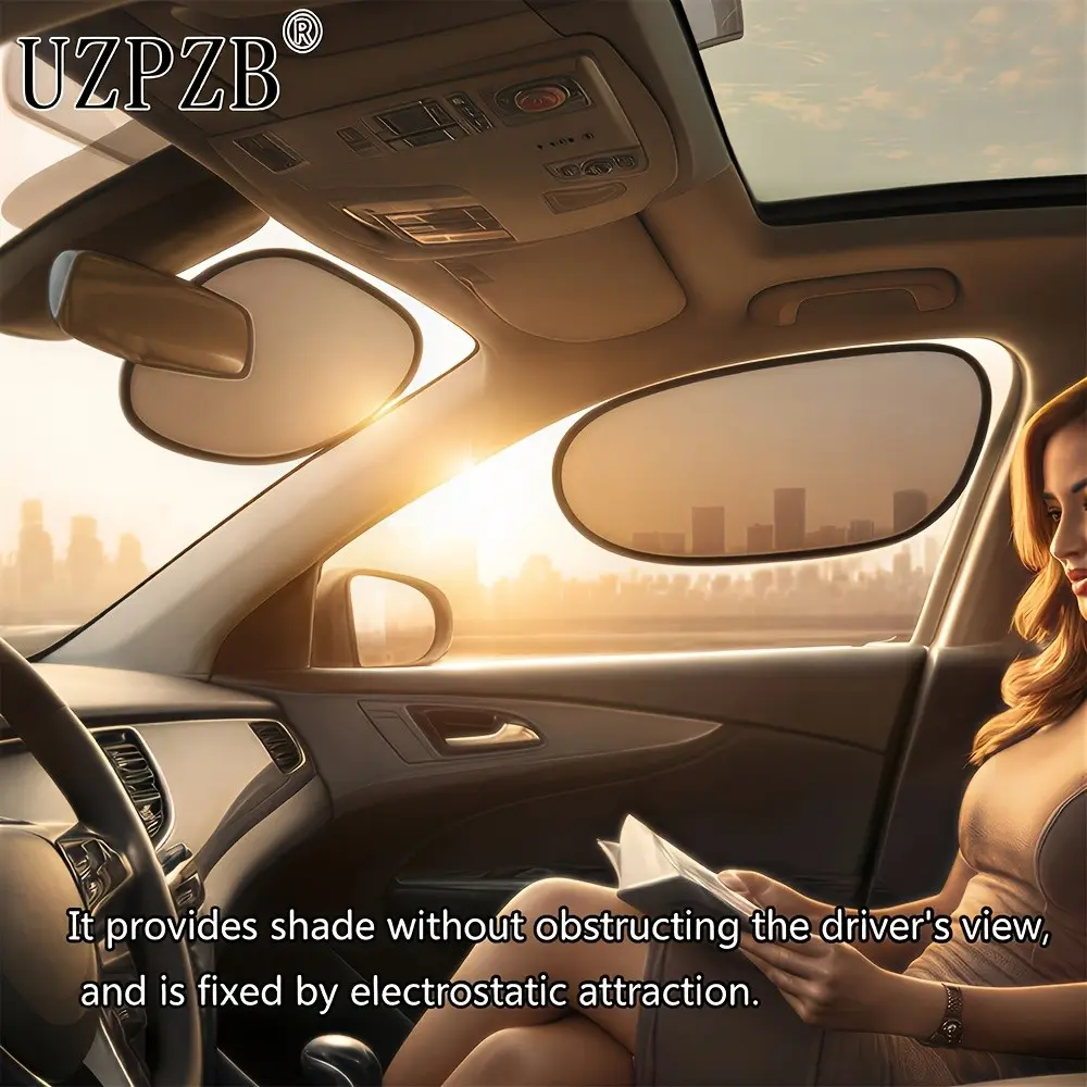 Car Mesh Static Sunshade, Electrostatic Adhesive Dark Transparent Film, UV Protection, Easy Install, 2-Piece Set, Driver & Passenger Use