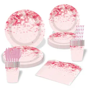 Valentine's Day wedding banquet theme atmosphere decoration printing environmentally friendly disposable paper plate paper cup paper towel set