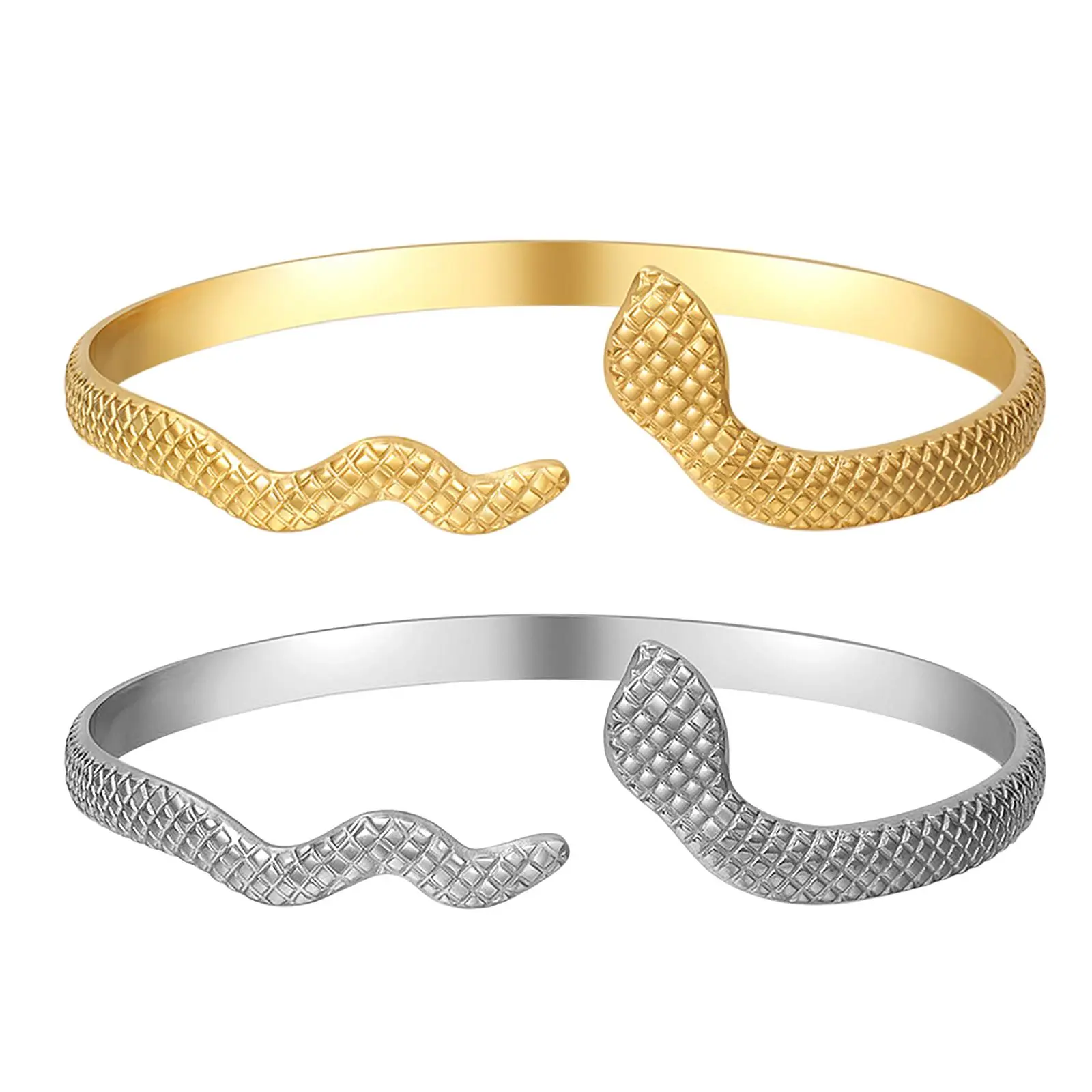 OIDEA Women's Ancient Snake-Inspired Stainless Steel Adjustable Slip-On Open-Cuff Bangle - 0.4" cuff width, 2.64" inner diameter, coil motif, costume jewelry for daily, evening, party wear (includes dimensions),sohochic