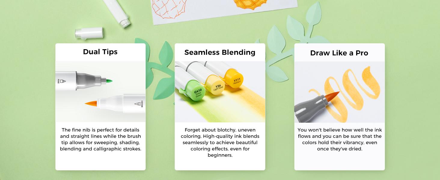 Ohuhu Alcohol Markers: Brush & Chisel / Fine Dual Tips - 24 Basic Colors - AP Certificated - Double Tipped Alcohol Based Art Marker Set for Artist Sketching Adult Coloring Illustration - New Look - Honolulu 2 & 2B Series of Ohuhu