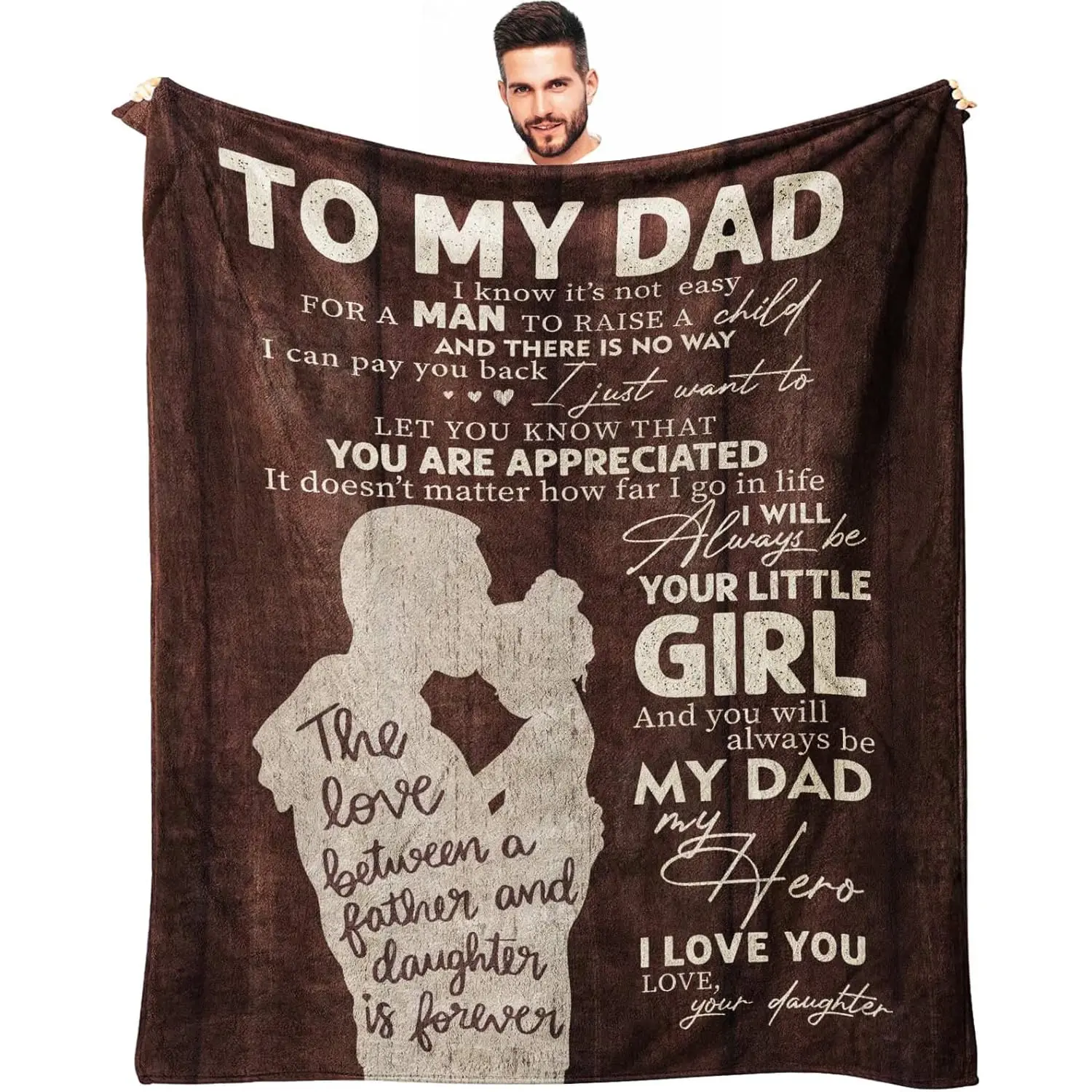 Personalized Picture Blanket - Micro Fleece, Durable, Breathable, Soft Lightweight Flannel, 1-Side Colorful Print, Plain White Back, Multi-Size, 1-Piece, Indoor/Outdoor Garden All-Seasons Machine Wash Blanket, Heartfelt Father's Day Gift from Daughter
