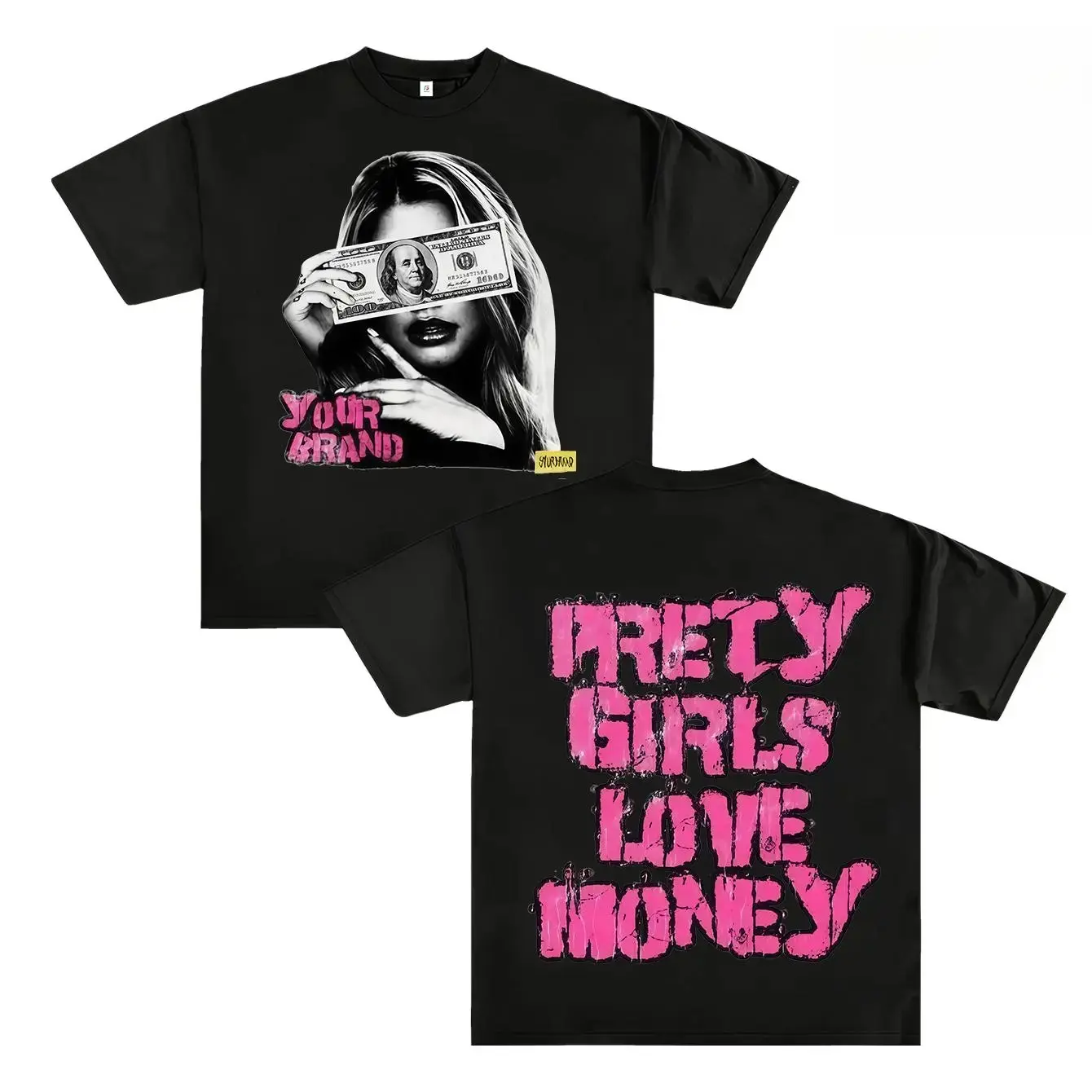 Y2K Graphic "Prety Girls Love Money" Personalize Printed Tshirt Casual Cotton Crewneck Sleeve y2k  grunge  clothes Winter Gangsta T-Shirt men's  graphic  tees Vintage